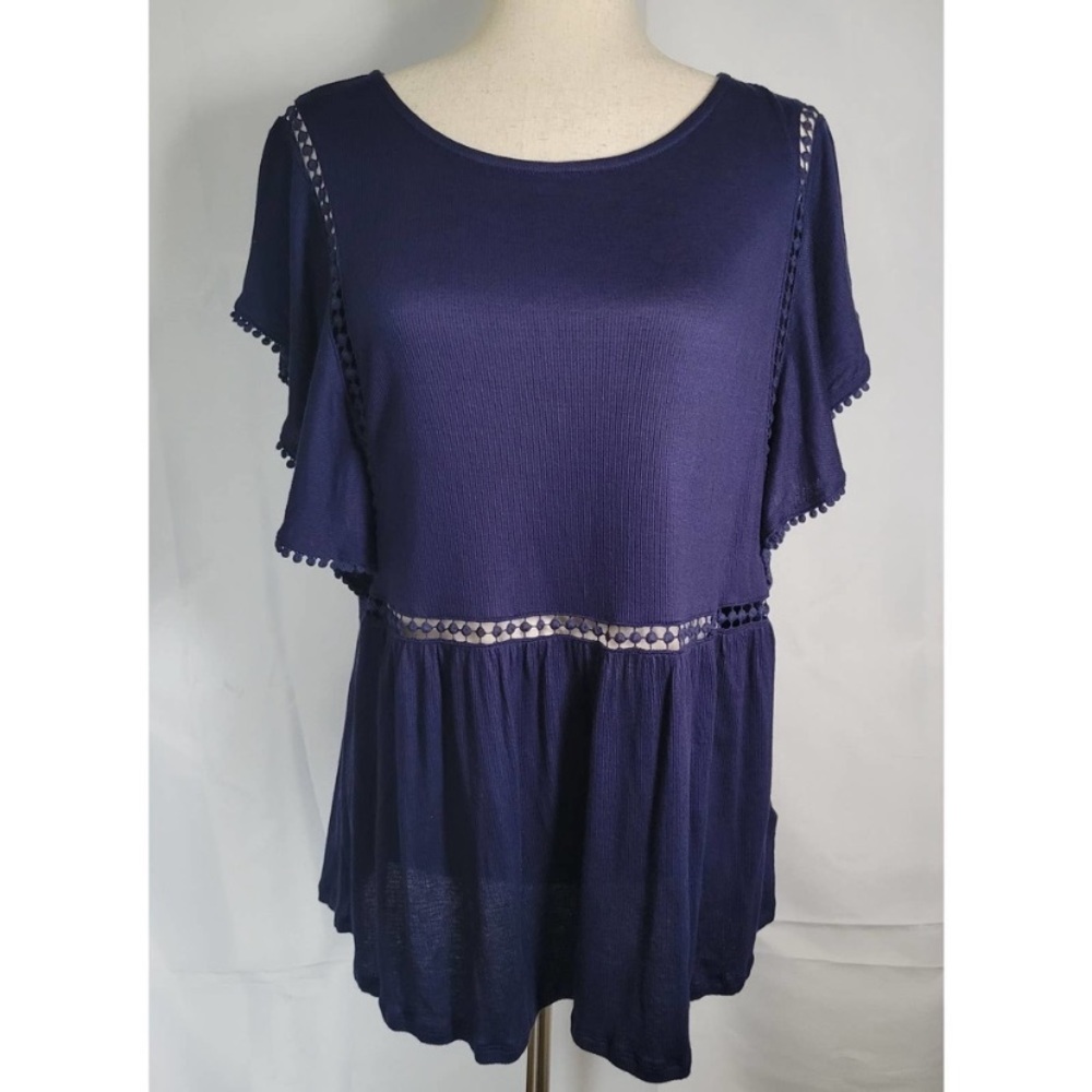 Anthropologie Crochet Trim Blouse - Navy Top